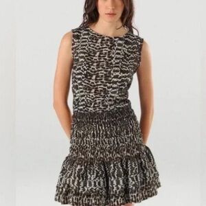 Maje Black and White Printed Mini Dress